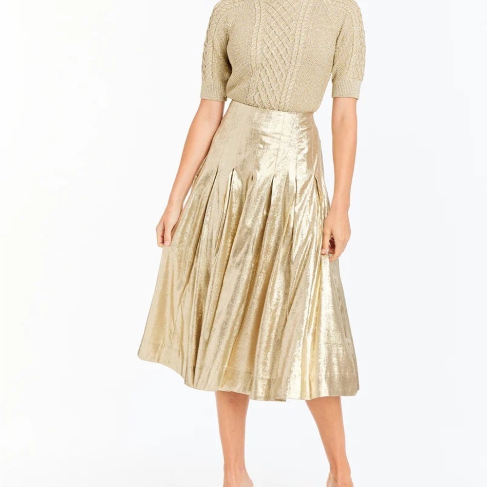 MESTIZA SEVILLE MIDI SKIRT - CHAMPAGNE PLEATED METALLIC Size 10 NWT